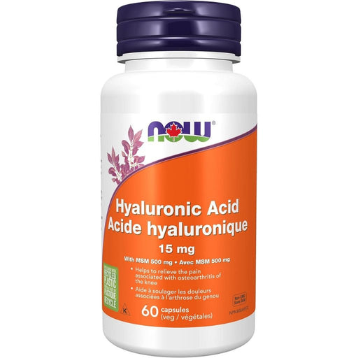 Now Hyaluronic Acid 15mg with MSM 500mg, 60 Veg Capsules - SupplementSource.ca