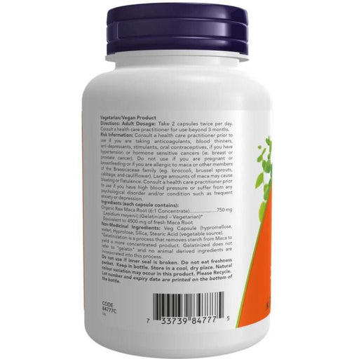 Now Maca Raw Nutrition Panel 750mg, 90 VCaps - SupplementSource.ca