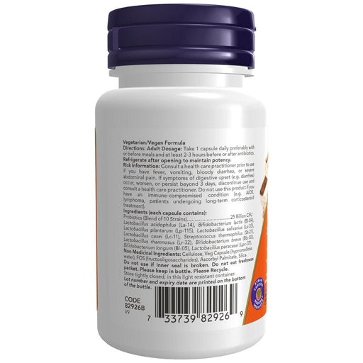 NOW Supplements Probiotic-10 25 Billion, 50 VCaps Nutrition Panel - SupplementSource.ca