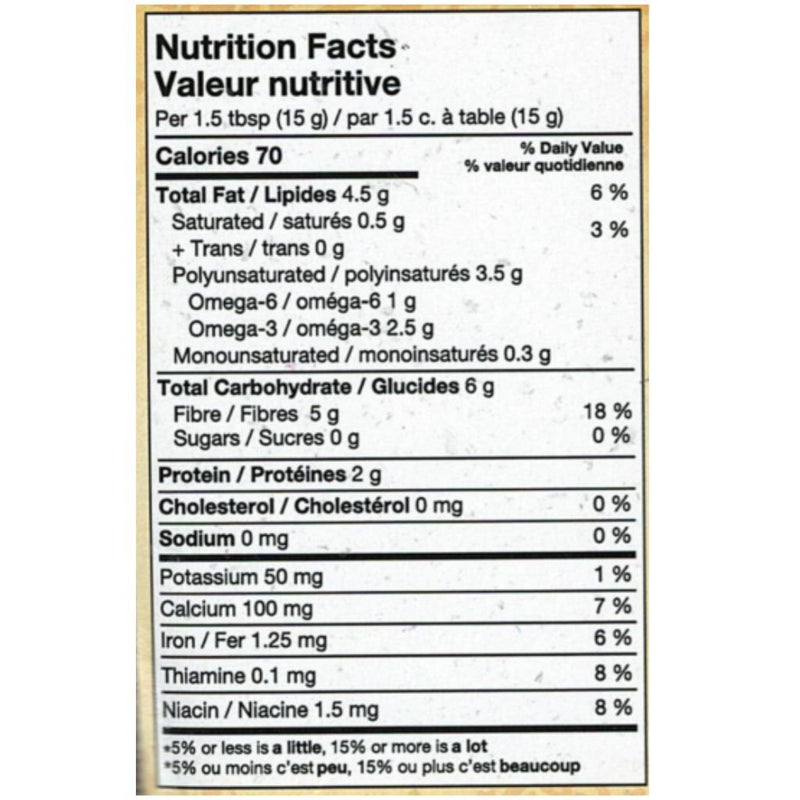 Now Whole White Chia Seeds Nutrition Panel, 400g - SupplementSource.ca