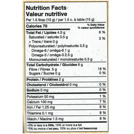 Now Whole White Chia Seeds Nutrition Panel, 400g - SupplementSource.ca