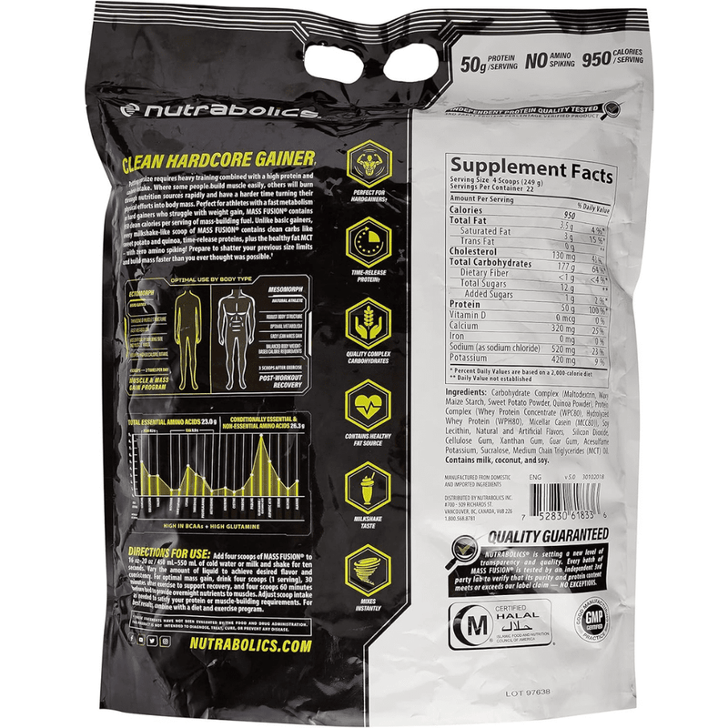 Nutrabolics Mass Fusion 12lb, Vanilla Milkshake Nutrition Facts - SupplementSouce.ca