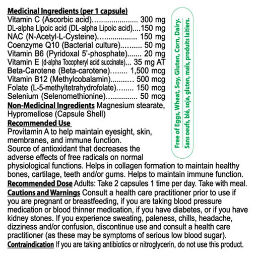 Nutridom Antioxidant 7, 60 VCaps English Nutrition Panel - SupplementSource.ca