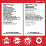 Nutridom L-Arginine, 120 Tablets Nutrition Panel - SupplementSource.ca