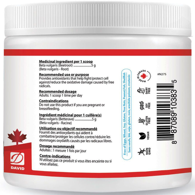 Nutridom Organic Red Beetroot Powder, 225 g (45 Servings) Nutrition Panel - SupplementSource.ca