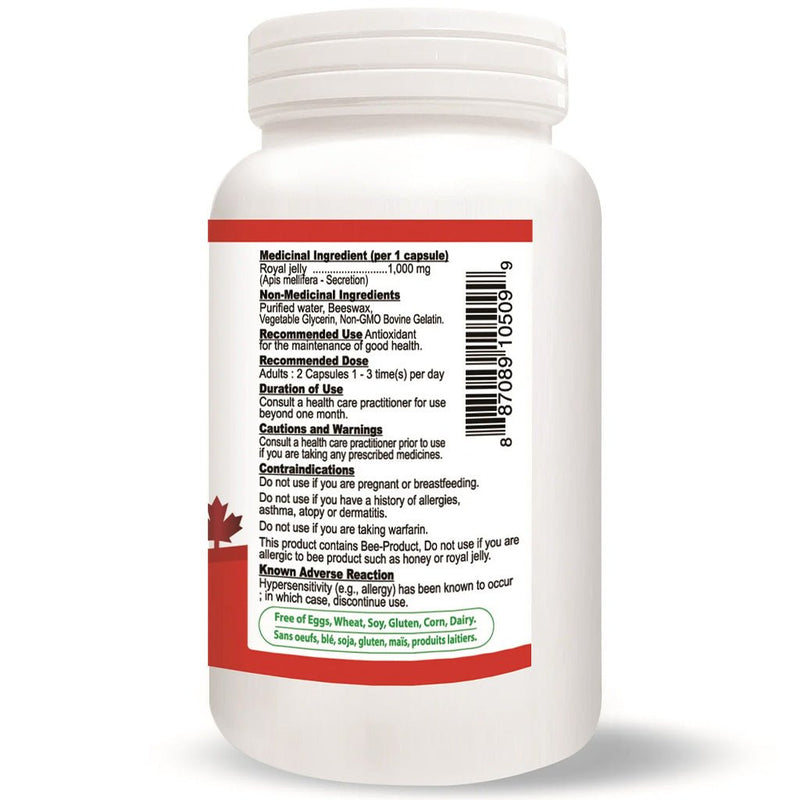 Nutridom Royal Jelly, 60 Softgels Nutrition Panel  - SupplementSource.ca