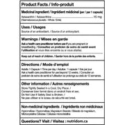 Nutridom Astaxanthin 15mg 60 Vegan Capsules Nutrition Facts - SupplementSource.ca