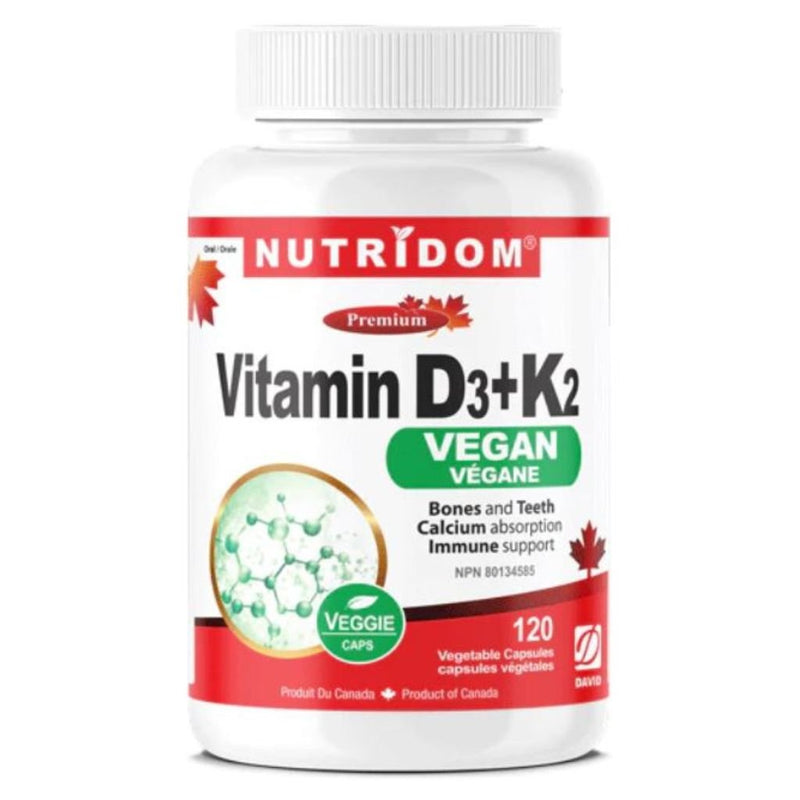 Nutridom Vitamin D3+K2, Vegan 120 VCaps - SupplementSource.ca