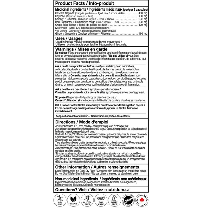 Nutridom Digestive Cleanse Nutrition Panel, 60 VCaps - SupplementSource.ca