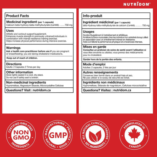 Nutridom HMB 3000 Nutrition Panel, 120 VCaps - SupplementSource.ca