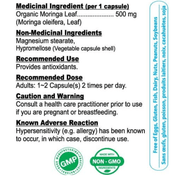 Nutridom Moringa Leaf 120 VCaps Nutrition Panel - SupplementSource.ca