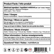 Nutridom Organic Red Beet Root Powder, 454g Nutrition Facts - SupplementSource.ca