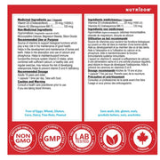 Nutridom Vitamin D3+K2, Vegan 120 VCaps Nutrition Panel - SupplementSource.ca