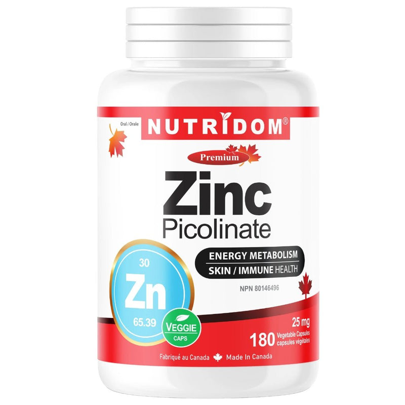 Nutridom Zinc Picolinate 25mg, 180 VCaps - SupplementSource.ca
