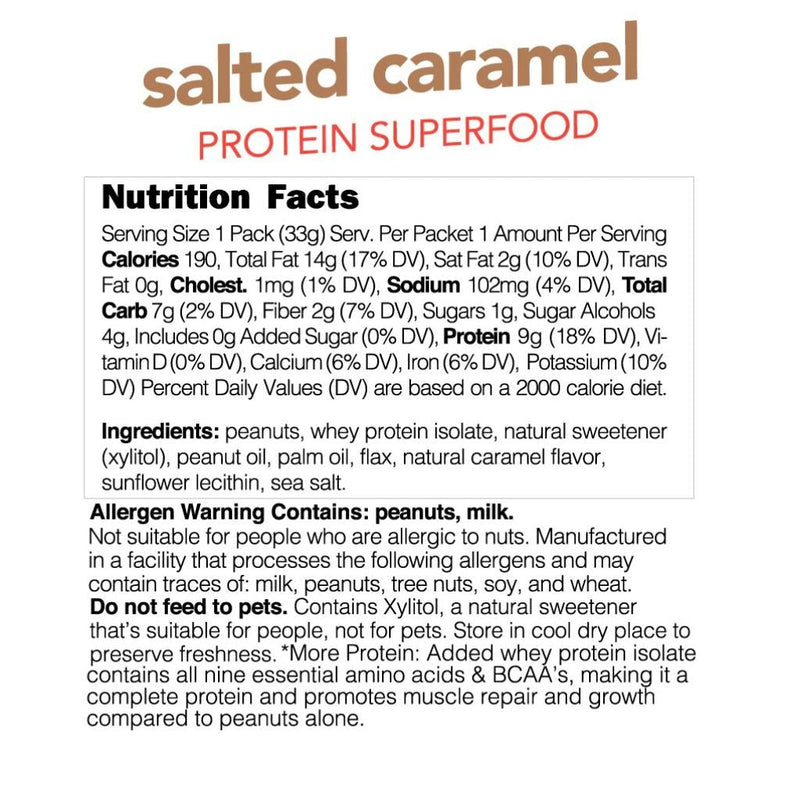 Nuts N More High Protein Peanut Spread Salted Caramel, 1.1 oz Nutrition Panel - SupplementSource.ca