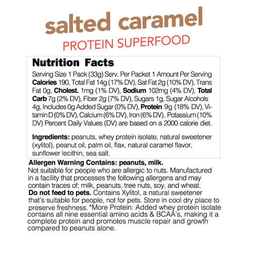 Nuts N More High Protein Peanut Spread Salted Caramel, 1.1 oz Nutrition Panel - SupplementSource.ca