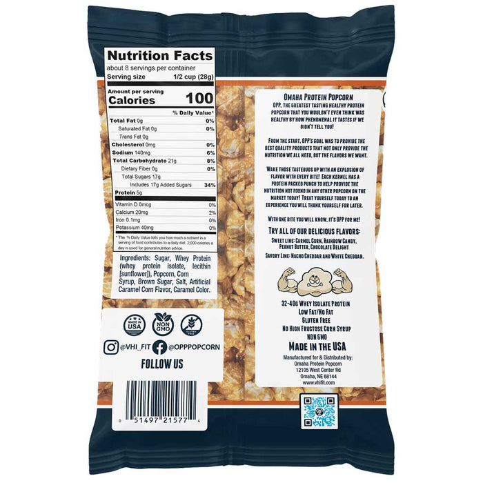 Omaha Protein Popcorn, 1 Bag Carmel Corn Nutrition Panel - SupplementSource.ca