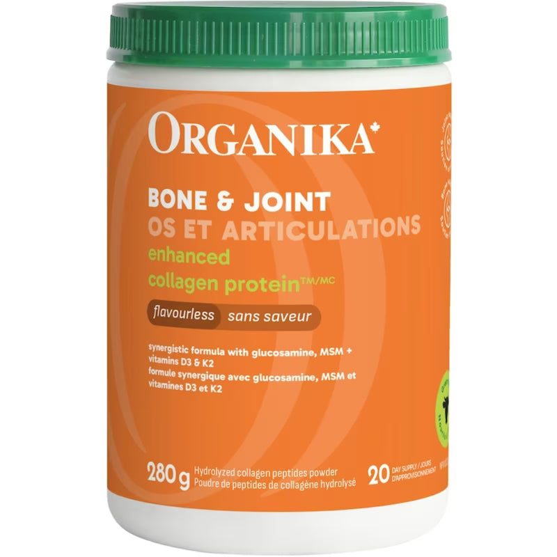 Organika Bone & Joint Enhanced Collagen Protein, 280g Unflavoured - SupplementSource.ca