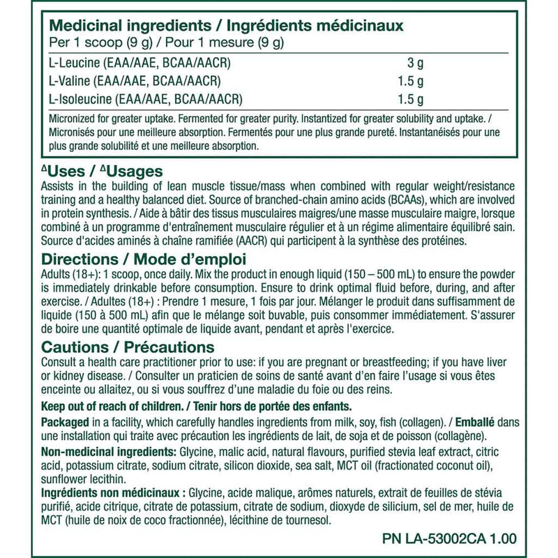 PVL 100% PURE BCAA POWDER, 315g Blue Raspberry Nutrition Panel - SupplementSource.ca