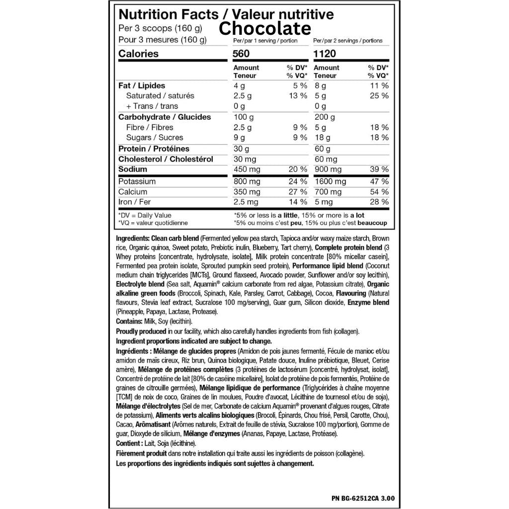 PVL CLEAN MASS XL, 10lb Chocolate Nutrition Panel - SupplementSource.ca