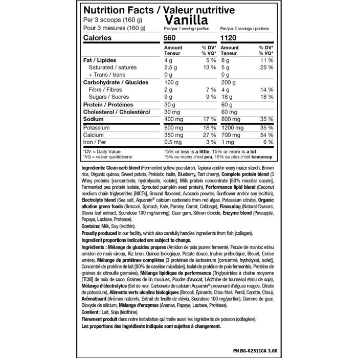 PVL CLEAN MASS XL, 10lb Vanilla Nutrition Panel - SupplementSource.ca