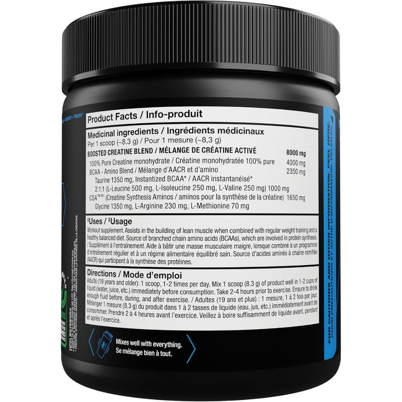 PVL Creatine X8 Amino Boosted Creatine, 249g Unflavoured Nutrition Facts - SupplementSource.ca