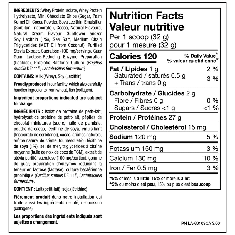 PVL ISOGOLD, 4lb Ice Cream Cookie Sandwich Nutrition Panel - SupplementSource.ca