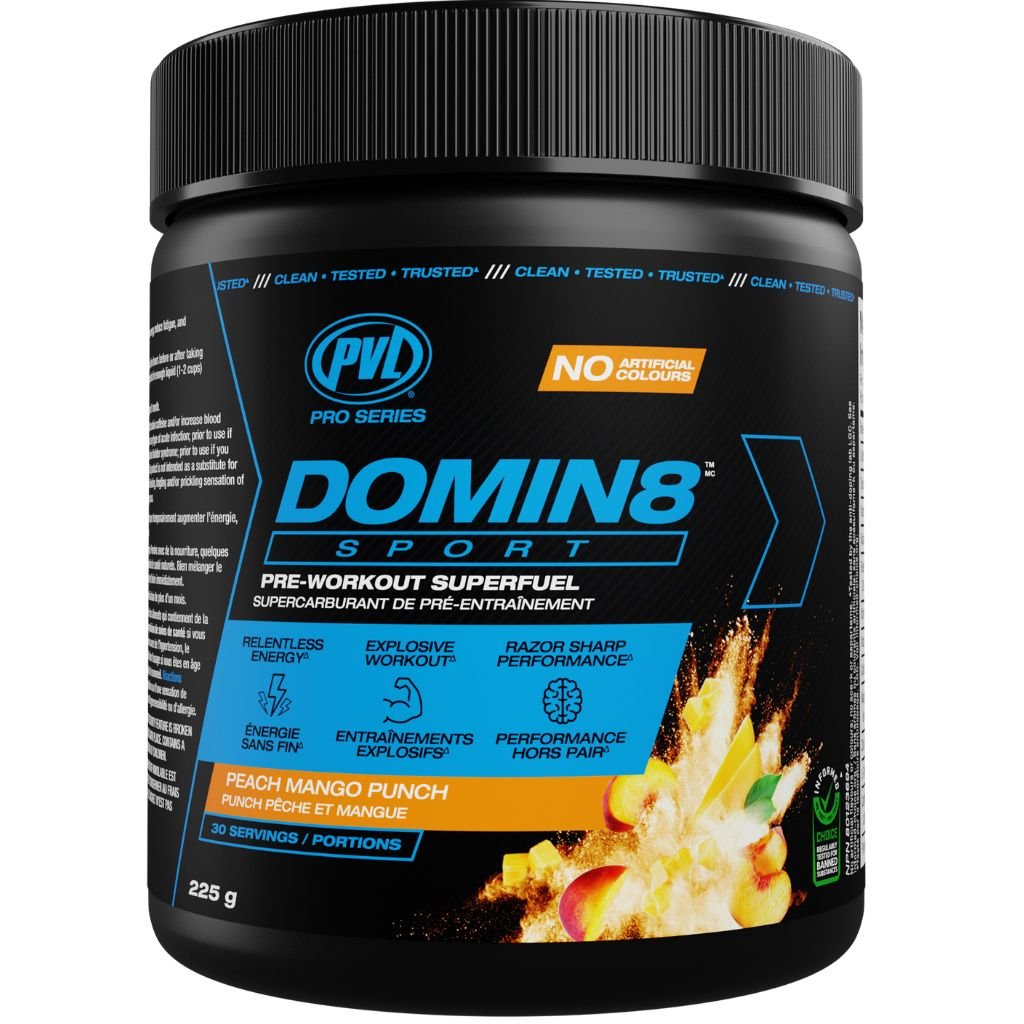 PVL Domin8 Sport 30 Servings Peach Mango Punch - SupplementSource.ca