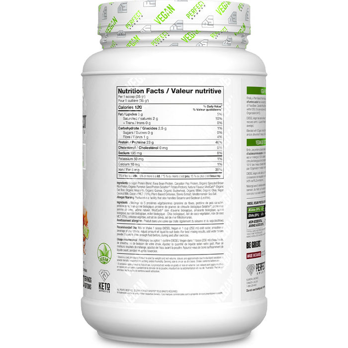 Perfect SportsDiesel Vegan 1.5lb, Salted Caramel Nutrition Panel - SupplementSource.ca