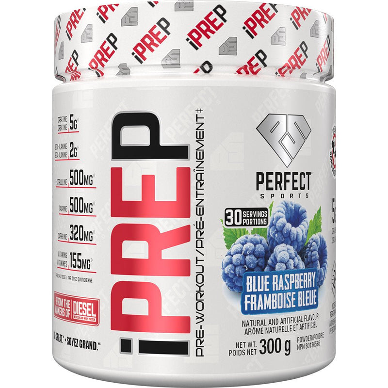 Perfect Sports iPrep Pre-Workout Blue Raspberry, 30 Servings - SupplementSource.ca