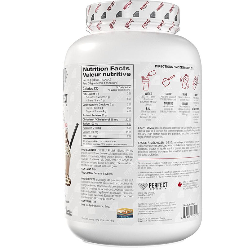 Perfect Sports Balanced Diesel Grass-Fed Protein Nutrition Panel, Vanilla Milkshake, 21 Servings - SupplementSource.ca