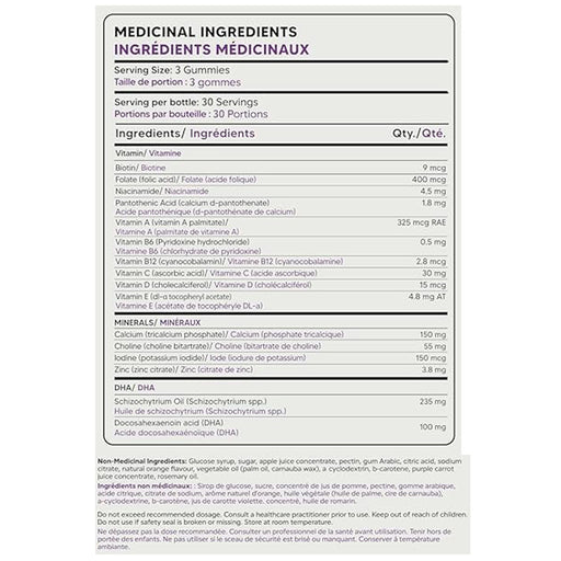 Polypharma Pregnatal (Prenatal Multivitamin) Gummies, 90 Gummies Nutrition Panel - SupplementSource.ca