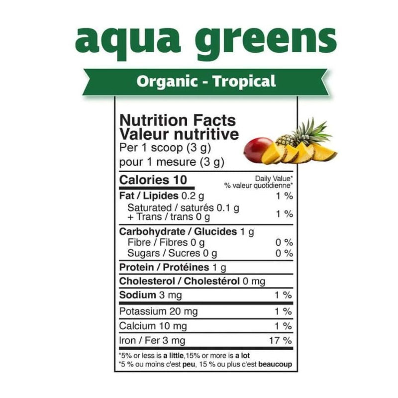 Prairie Naturals Aqua Greens Tropical 200g Nutrition Panel - SupplementSource.ca