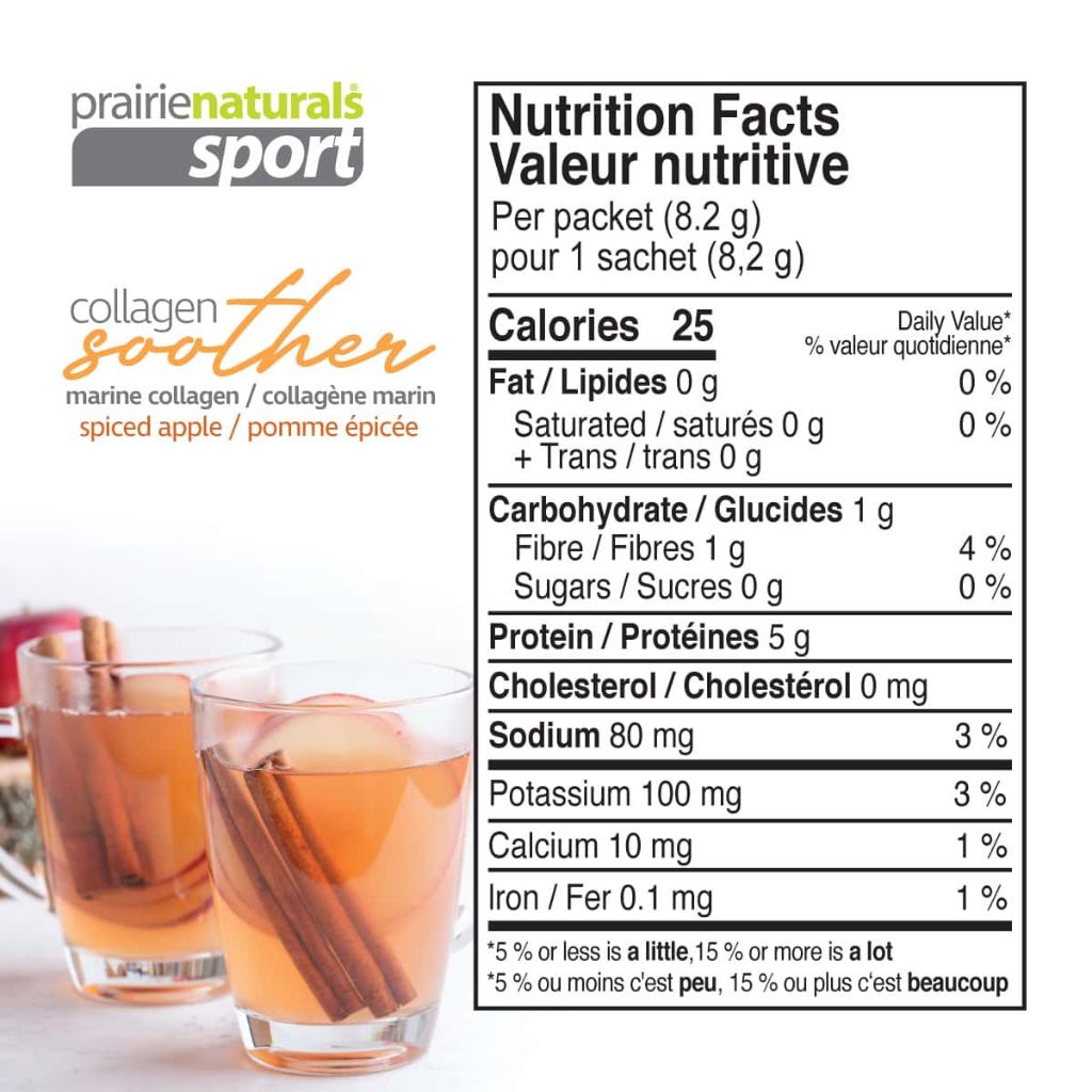 Prairie Naturals Collagen Soother Sample, 8.2g Spiced Apple Nutrition Panel - SupplementSource.ca