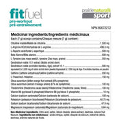Prairie Naturals Sport Fitfuel Pre-Workout Wildberry Burst Nutrition Panel, 210g - SupplementSource.ca