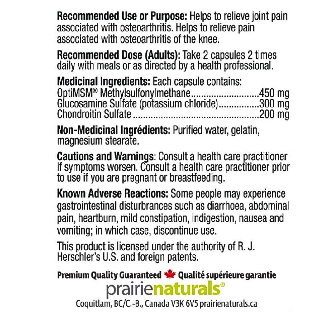 Prairie Naturals JOINT FORCE, 120 Capsules Nutritional Panel SupplementSource.ca