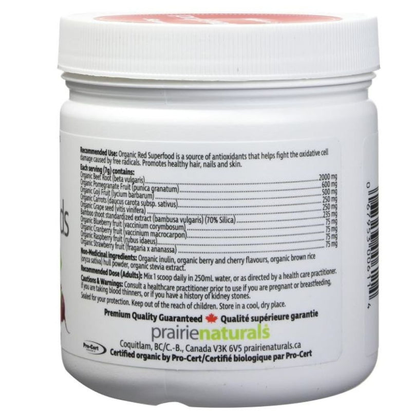 Prairie Naturals Organic Red Superfoods, 210g Ingredients - SupplementSource.ca