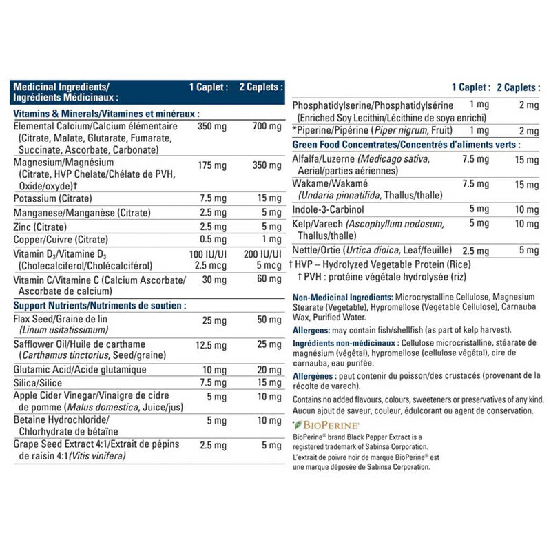 Progressive Complete Calcium For Adult Women 120 Caplets Nutrition Panel - SupplementSource.ca