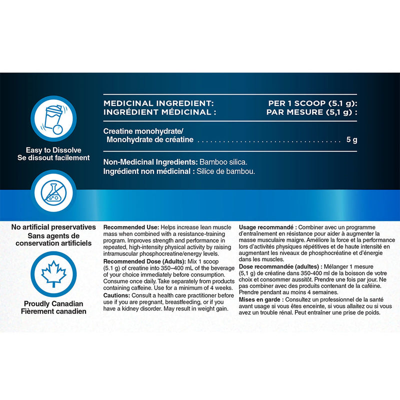 Progressive Creatine Monohydrate, 510g Nutrition Panel - SupplementSource.ca
