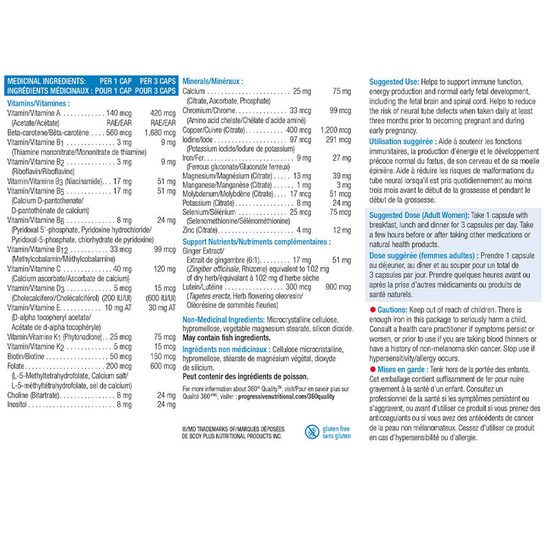 Progressive Multi Prenatal, 120 VCaps Nutrition Panel - SupplementSource.ca