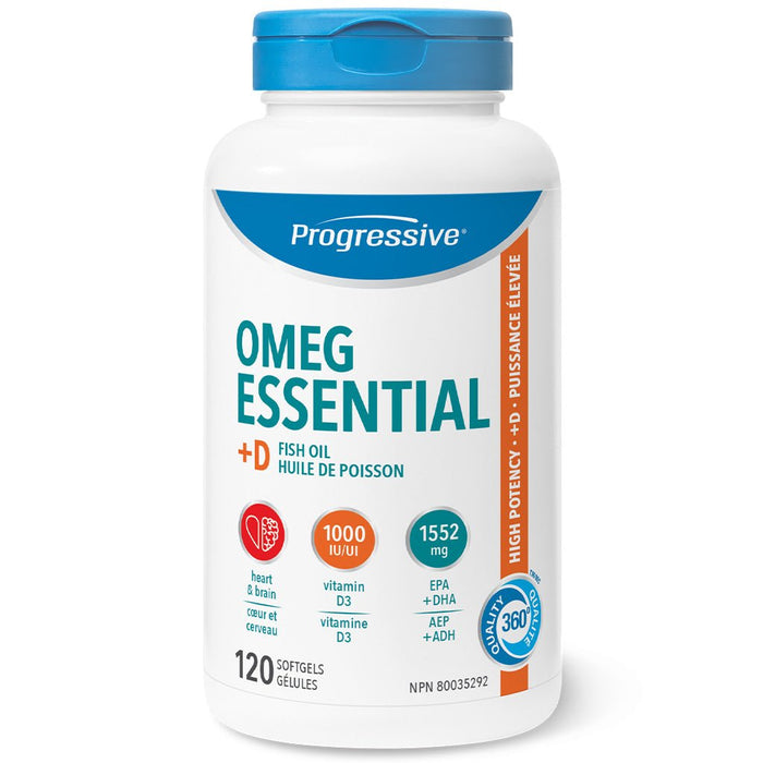 Progressive OMEGESSENTIAL+D3 FISH OIL, 120 Softgels - SupplementSourceca