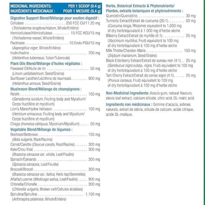 Progressive VegeGreens 30 Servings Nutrition Panel - SupplementSource.ca