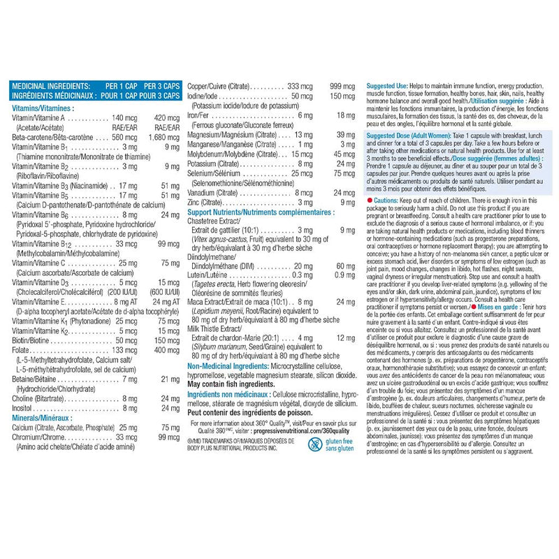Progressive Multi Active Women, 120 VCaps Nutrition Panel - SupplementSource.ca