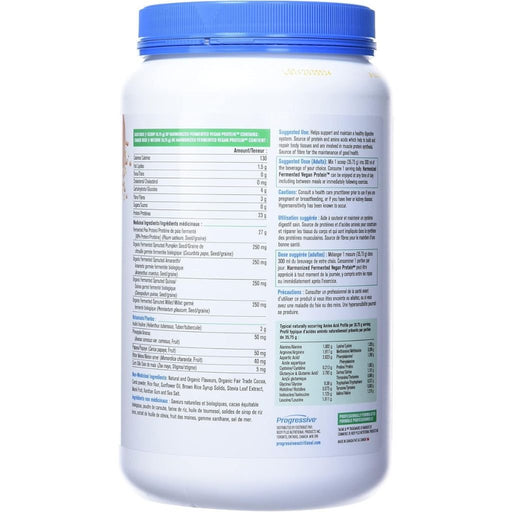 Progressive Harmonized Fermented Vegan Protein, 680g Chocolate Nutrition Panel - SupplementSource.ca
