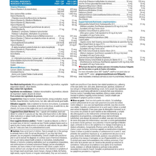 Progressive MULTIVITAMIN ACTIVE WOMEN 60 VCaps Nutrition Panel - SupplementSource.ca