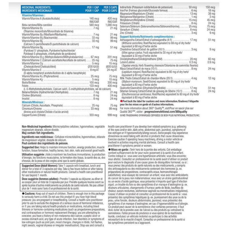 Progressive Multi Active Women, 120 VCaps Nutrition Panel - SupplementSource.ca