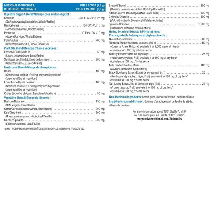 Progressive VEGEGREENS, Nutrition Panel - SupplementSource.ca