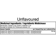 Proline Creatine HCL, 90g Unflavoured Nutrition Panel - SupplementSoruce.ca