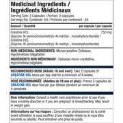 Proline Creatine HCL 120 VCaps Nutrition Panel - SupplementSource.ca