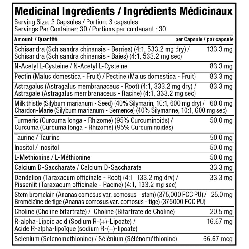 Proline Liver Support, 90 Vcaps Nutrition Panel - SupplementSource.ca